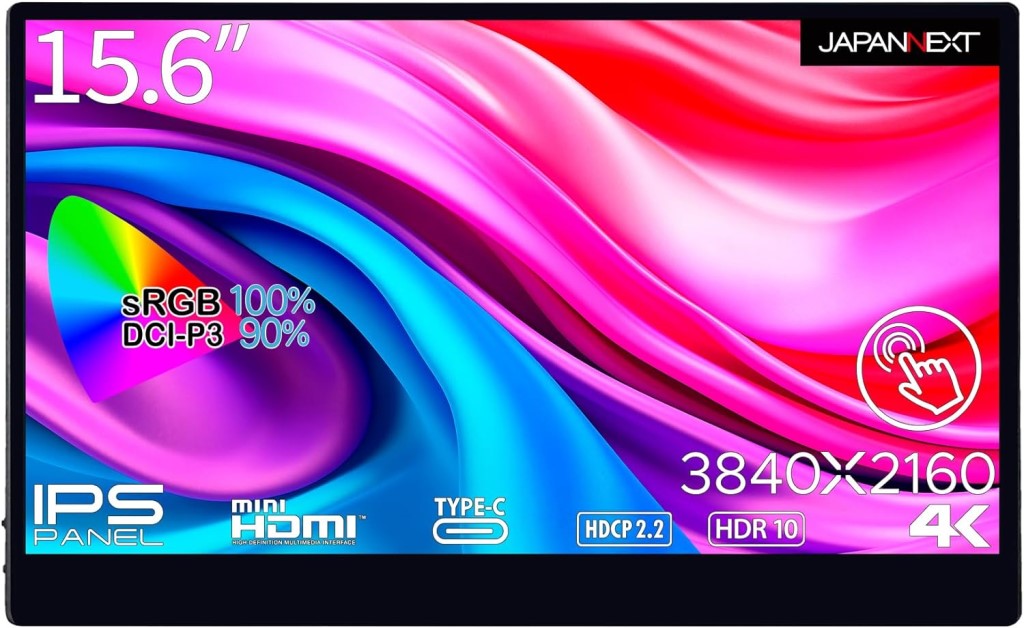 ジャパンネクスト 15.6インチ 4Kワイド タッチパネルモバイルディスプレイ(3840x2160/IPS/HDR10/miniHDMI/Type-Cx2/スピーカー/光沢/2年保証) JN-MD-IPS1563UHDR-T 時間指定不可
