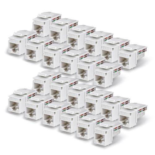 商品説明24個パックのRJ45キーストーンジャック。壁内のCat6/Cat5eケーブルを終端できます。規格に沿って整理・設計されたLANケーブル配線環境(構造化配線環境)の導入、ネットワーク拡張、オフィスのレイアウト変更などに適しており、壁面プレート、サーフェスマウントボックス、キーストーン対応パッチパネルなど、複数の配線を効率的に終端する実用的なソリューションです。壁内ネットワーク配線用このCat6キーストーンジャックは、ケーブルをジャック面に対して垂直に配置する90度110パンチダウン設計を採用しています。これにより、壁内から引き込まれたケーブルを垂直のまま終端でき、折れや曲げによる負荷を防ぎ、長期的なケーブル疲労を軽減します。壁面プレートの裏側にスペースが限られた設置にも適しています。信号品質の保護金めっきを施したリン青銅製のRJ45接点により、腐食に強く、長期間にわたるネットワーク性能の劣化を防ぎ、安定した信号伝送を維持できます。このCat6キーストーンジャックは、信頼性の高い接点圧を保つ設計で、稼働率の高いネットワークや重要なシステムにおける信号損失を低減し、過酷な環境でも長期にわたって安定した運用を実現します。大規模導入の効率化各配線ポイントで統一されたハードウェアを使用することで、複数のフロアやオフィスにまたがる配線プロジェクトを計画・実施できます。24個パックで、フロアやオフィス全体で標準化された終端処理が可能となり、混在在庫によるばらつきを排除し、大規模LAN導入における一貫性を確保できます。ITEM INFORMATION製品タイプネットワーク機器・通信機器オプション仕様■コネクタめっき:ゴールド■配線規格:TIA/EIA-T568A、TIA/EIA-T568B■対応規格:IEEE 802.3 10/100/1000BASE-T、IEEE 802.3bz 2.5GBase-T、IEEE 802.3bz 5GBASE-T、IEEE 802.3ae 10GBASE-T、IEEE 802.3bt Type 4 (4PPoE)■動作温度:-10℃〜60℃■保存温度:-40℃〜70℃■湿度:85%■Power Delivery:100 W■材質:ABS樹脂、ポリカーボネート■色:ホワイト■製品長さ:31 mm■製品幅:17 mm■製品高さ:19 mm■製品重量:7 g■付属品:ワイヤーキャップ (24個)、ダストカバー (24個)、クイックスタートガイドRoHS指令RoHS2電気用品安全法(PSE)対象外J-Moss対象外消費生活用製品安全法(PSC)対象外