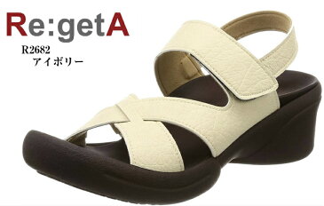 Re:getA R2682 バックストラップウェッジコンフォートサンダル (リゲッタ) レディス 調節可能な面テープタイプのベルトとバックベルトで足首をしっかりホールド 日本製
