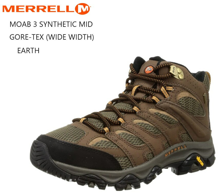 MERRELL(メレル)MOAB 3 SYNTHETIC MID GORE-TEX (WIDE WIDTH) メンズ J500253W トレッキングカジュアルブーツ 柔らかく快適な履き心地のサムネイル