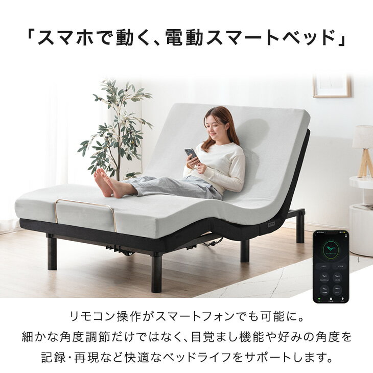 スマホで操作OK 2モーター 電動ベッド シングル セミダブル ダブル 高反発 マット...