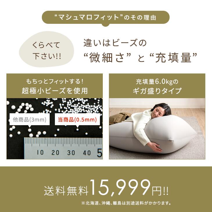 マシュマロフィット 超極小ビーズ ギガ盛6.0kg ビーズクッション マイクロビーズ 0.5mm 特大 二人掛け 洗える カバー ソファ ソファー 座椅子 ビーズソファ ビーズ クッション ローソファー ソファーベッド リモートワーク [2]
