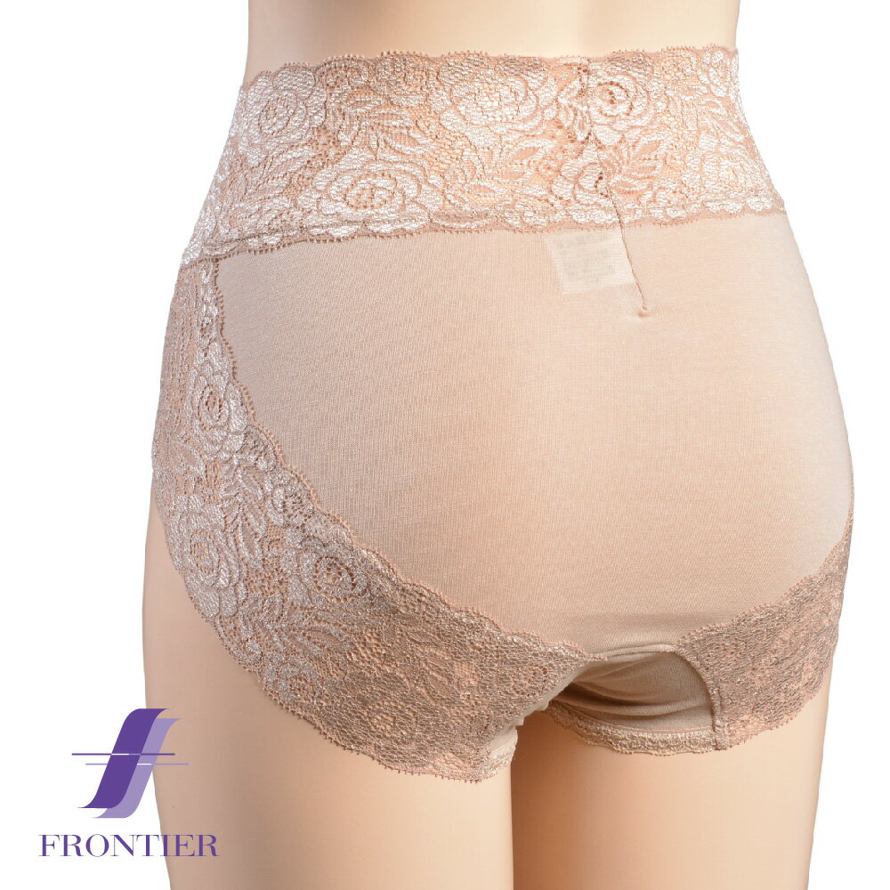 バラ柄レースがおしゃれな丈長ショーツ 純日本製 大きめ ライトベージュ メール便対応可