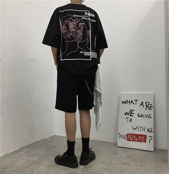 【送料無料】Lサイズ　黒色　韓国　ストリートファッション　ビッグシルエット半袖　グラフィック　Tシャツ　ダンス衣装