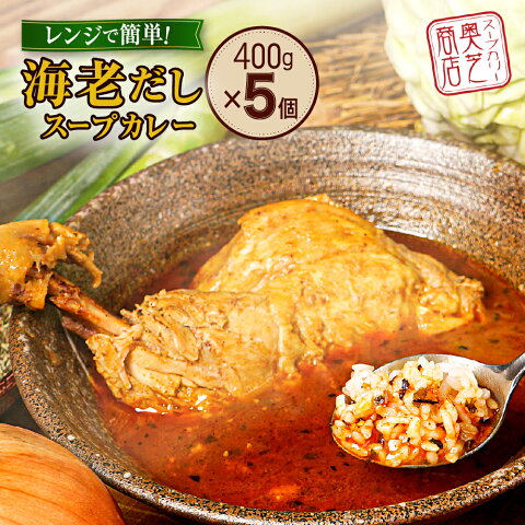 【ふるさと納税】 奥芝商店 海老だし スープカレー 専門店の味 400g×5個 ホロホロ チキンレッグ 鶏肉 鶏 チキン カレー パウチ 簡単 グルメ ご当地 お取り寄せ レトルト 人気 冷凍 名物 北海道 札幌市