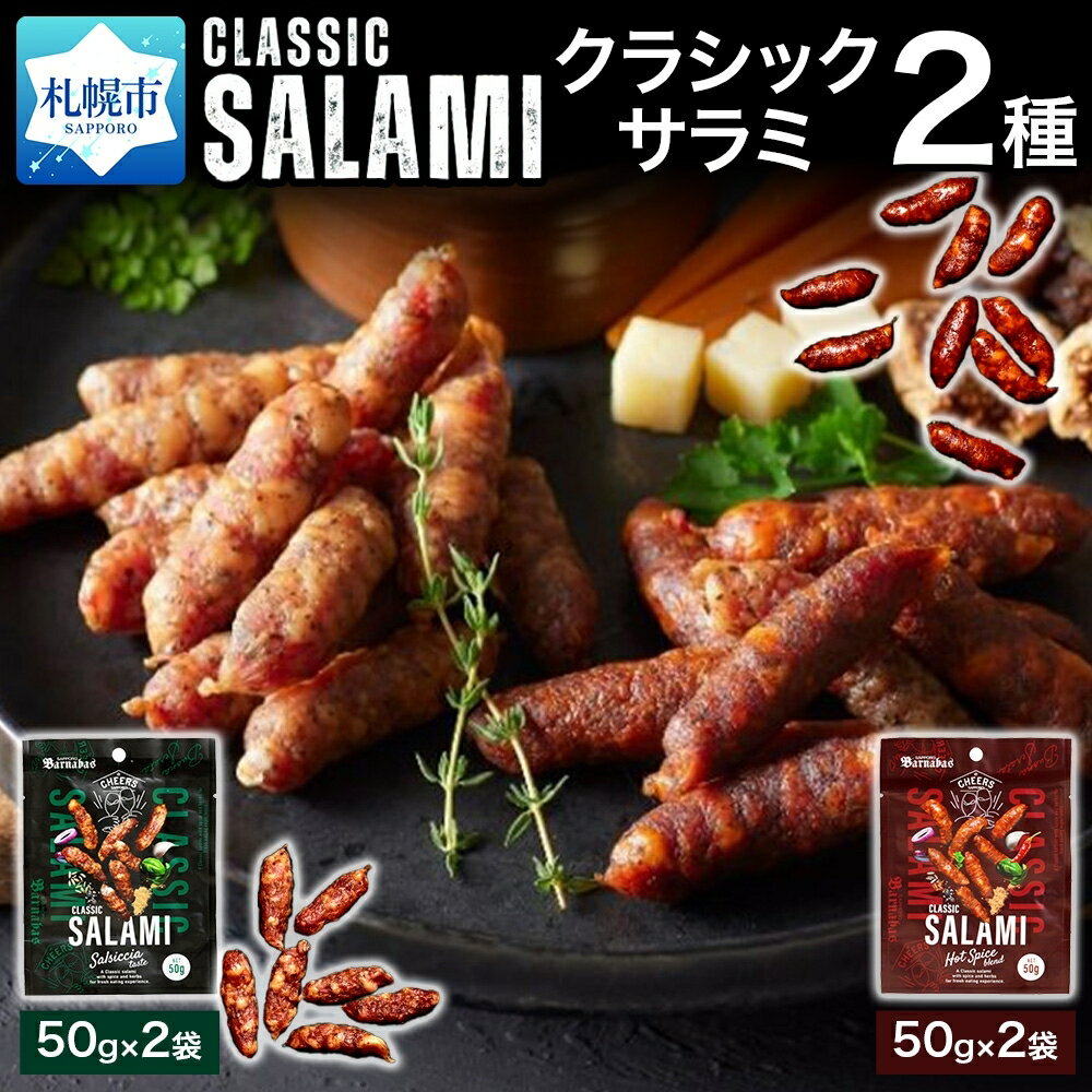 サラミ 50g 2種 計4袋 セット クラシックサラミ サルシッチャテイスト ホットスパイスブレンド 本格 ハード系 スパイス ブレンド 豚肉 本場の味 一口サイズ サルシッチャ 食べ比べ お取り寄せ グルメ おやつ おつまみ オードブル 肉 加工品 北海道 札幌市