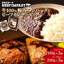 【ふるさと納税】炭焼ステーキBEEF IMPACT　牛100％極みハンバーグ（140g×3個）とビーフカレー（250g×3個）のセット