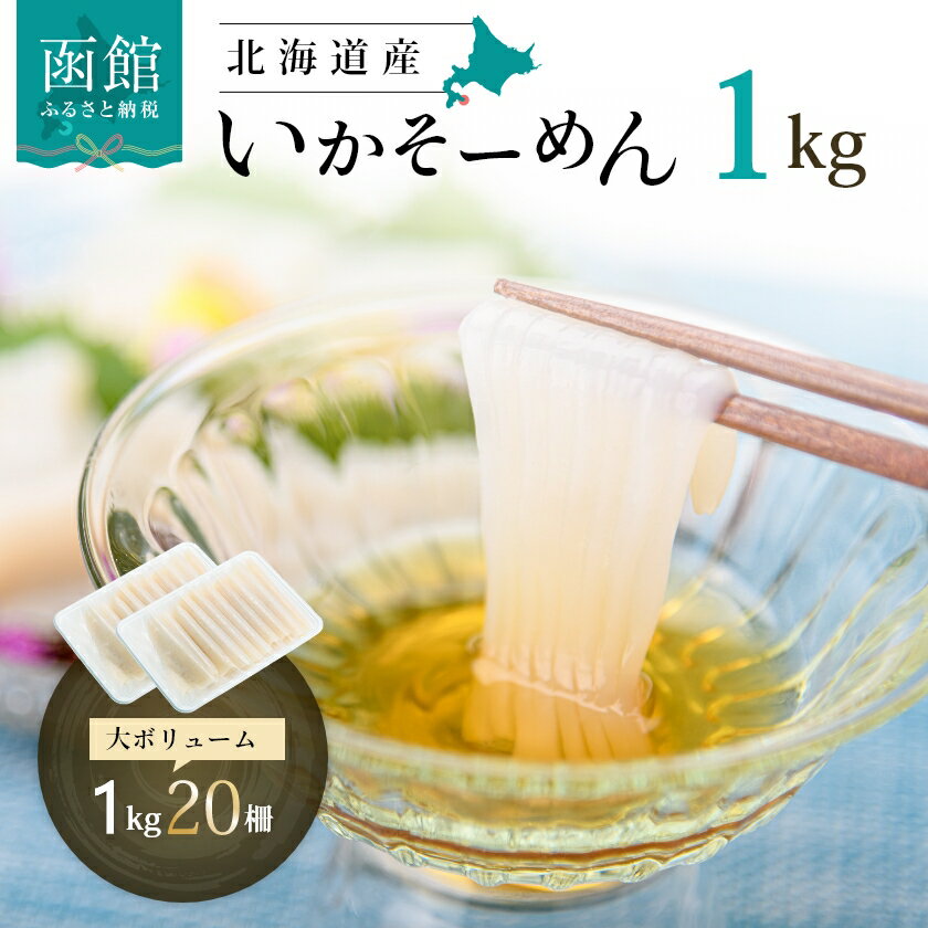 【ふるさと納税】いかそーめん 1kg 北海道産 函館名物 鮮度抜群 甘み 歯ごたえ 新鮮 急速冷凍 20人前 専用醤油だれ付 カット済 盛り付けるだけ 酒の肴 いか納豆 いかキムチ 北海道 函館 送料無料 お取り寄せグルメ