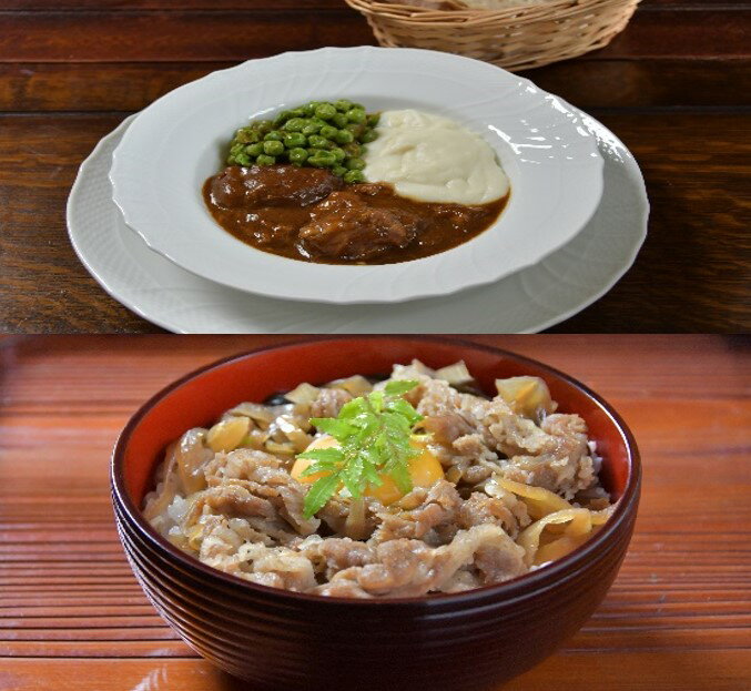 やな商店 ビーフシチュー&黒毛和牛牛丼の具セット(各2個)