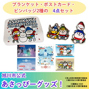 【ふるさと納税】\旭川市公式キャラグッズ4点詰め合わせ!/ブランケット&ポストカード&2種のコラボピンバッジ_05069 | 寝具 日用品 人気 おすすめ 送料無料