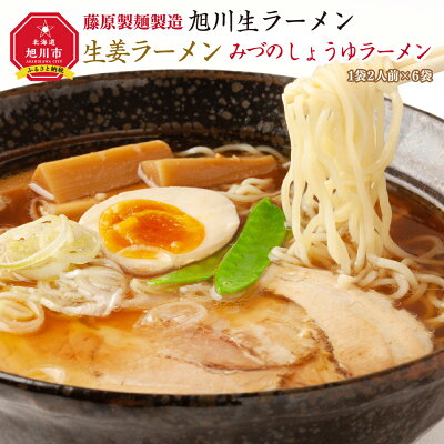 北海道旭川市 ふるさと納税 【ふるさと納税】旭川生ラーメン 生姜ラーメンみづのしょうゆラーメン ラーメンスープ付 2人前×6袋 藤原製麺製造 | 旭川ラーメン ラーメン 生ラーメン 生姜 醤油 しょうゆ 醤油ラーメン しょうゆラーメン お取り寄せ 旭川市 北海道 送料無料