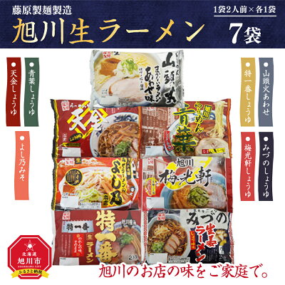 北海道旭川市 ふるさと納税 【ふるさと納税】旭川生ラーメン 天金しょうゆ,青葉,よし乃,特一番,山頭火,梅光軒 みづの 1袋2人前×各1袋 計7袋 藤原製麺製造 画像2
