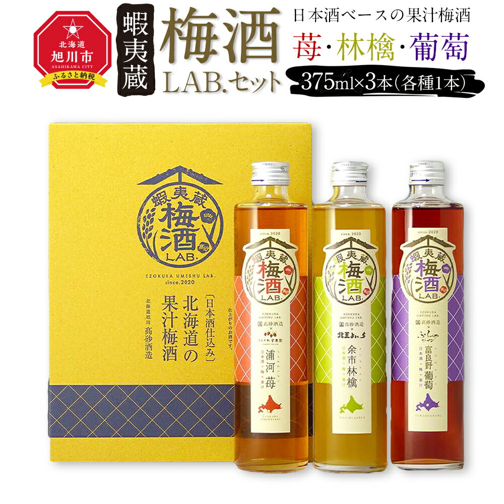 【ふるさと納税】【日本酒ベースの果汁梅酒】 蝦夷蔵 梅酒 LAB.セット（苺・林檎・葡萄）酒 梅酒 ブレンド 苺 林檎 葡萄 いちご りんご ぶどう セット 旭川市ふるさと納税 北海道ふるさと納税のサムネイル
