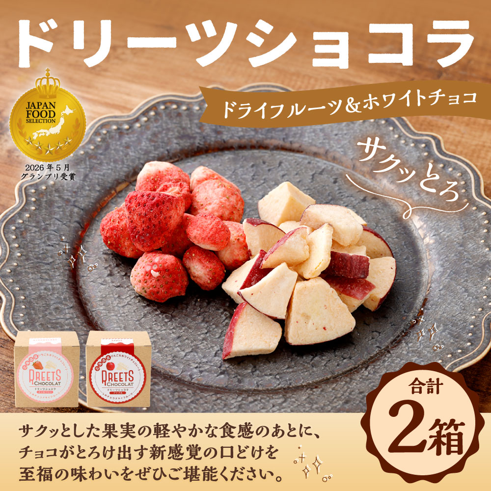 【ふるさと納税】【14営業日以内に発送】【ストロベリー・アップル】ドリーツショコラ ドライフルーツ×ホワイトチョコ 各1箱 計2箱 チョコレート チョコ ホワイトチョコレート 夏いちご りんご フリーズドライ スイーツ 洋菓子 お菓子 おやつ 北海道 釧路市 送料無料