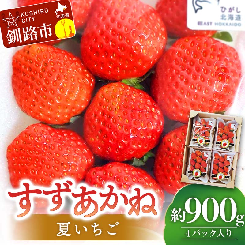 先行予約![2025年 6月 から順次発送] すずあかね(M〜L) 約900g(4パック入り)夏いちご 夏いちご 夏イチゴ 果物 苺 いちご 夏 スィーツ ケーキ フルーツ 北海道