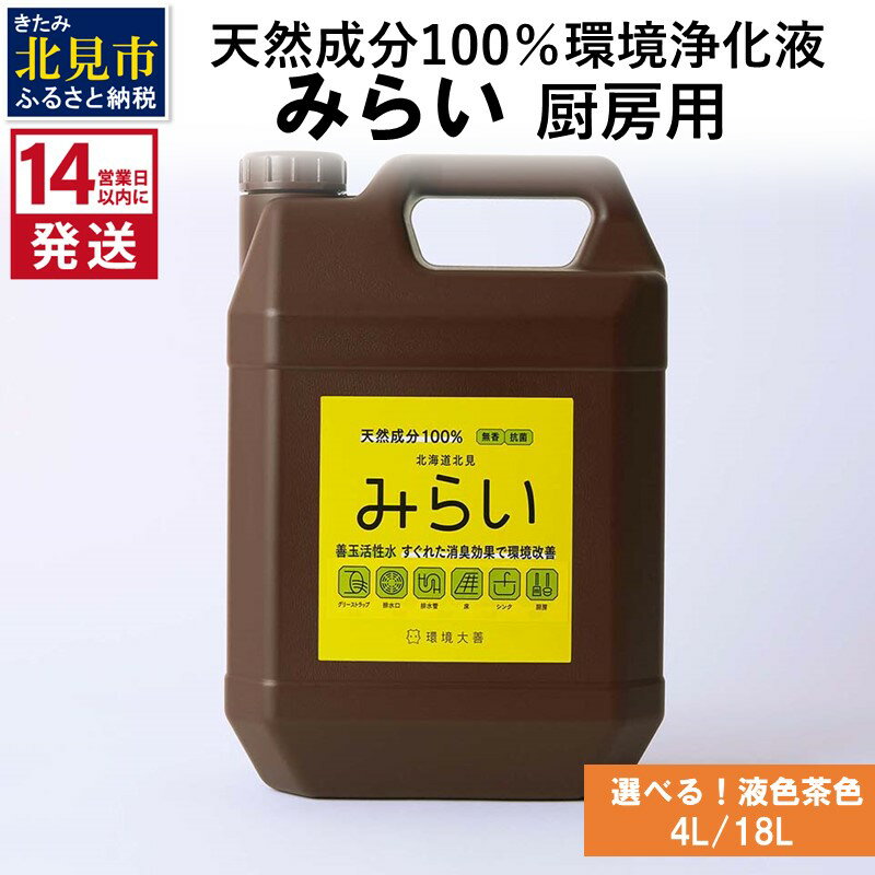 [14営業日以内に発送]天然成分100%環境浄化液 みらい 厨房用[液色茶色] 4L 18L ( 天然 消臭 抗菌 厨房 )