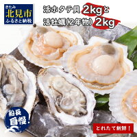 ふるさと納税活ホタテ貝2.5kgと活牡蠣2.5kg牡蠣カキほたてホタテ新鮮北海道北見