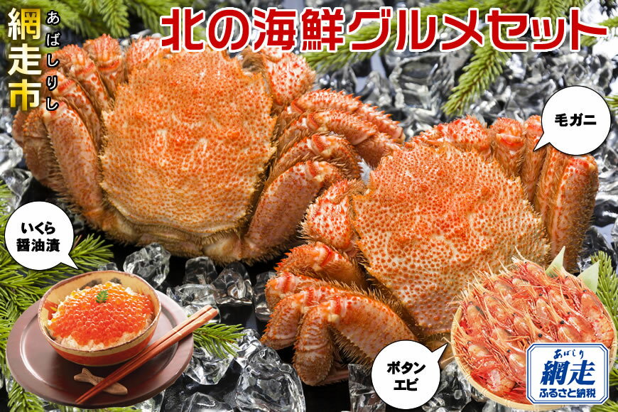 【ふるさと納税】かに いくら ボタンエビ 北の海鮮グルメセット 毛ガニ カニミソ 蟹 醤油漬 海老 刺身 冷凍 ごはん 北海道 お取り寄せ グルメ 海鮮 オホーツク 網走市※一部地域を除く