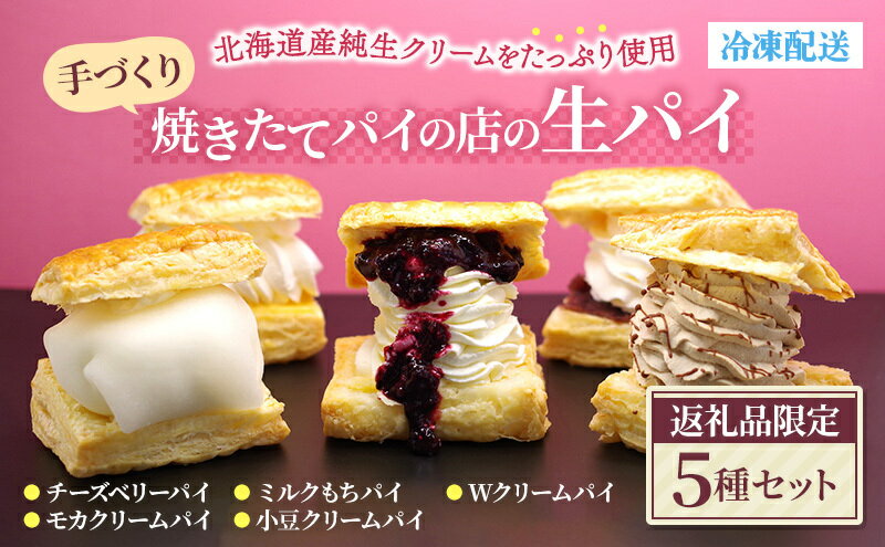 【ふるさと納税】焼きたてパイの店の生パイ5種セット　【 お菓子 スイーツ 洋菓子 生菓子 おやつ デザート 食後 パイ専門店 手作り 保存料不使用 添加物不使用 北海道産純生クリーム 旬のフルーツ 冷たい 】