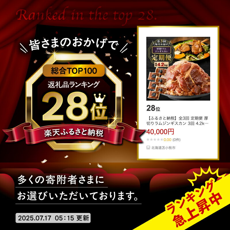 【ふるさと納税】全3回 定期便 厚切りラムジンギスカン 3回 4.2kg 焼肉 焼き肉 肉 羊 ラム ジンギスカン 味付き 厚切り 惣菜 おかず おつまみ 簡単 調理 BBQ バーベキュー 冷凍 大容量 ボリューム 定期 北海道 樽前工房 苫小牧市 おすすめ ランキング プレゼント ギフト