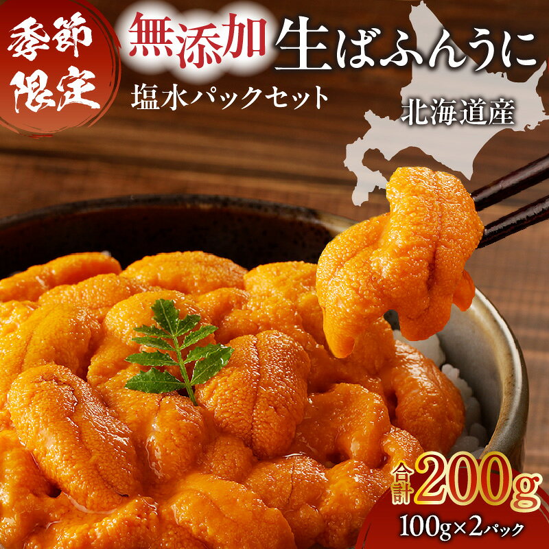 無添加 生ばふんうに 塩水パック セット 100g × 2パック 生 ばふんうに うに ウニ 雲丹 海産物 季節限定 生食用 北海道産 濃厚 旨味 甘味 贅沢 海鮮丼 軍艦巻き 寿司 美味しい 新鮮 丸恭水産 北海道 苫小牧市 おすすめ ランキング プレゼント ギフト