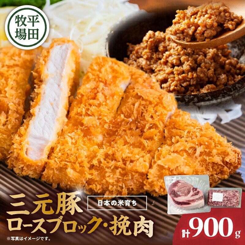 日本の米育ち平田牧場 三元豚ロースブロック(600g)・挽肉(300g)計900g 肉 お肉 にく 食品 苫小牧市産 人気 おすすめ 送料無料 ギフト