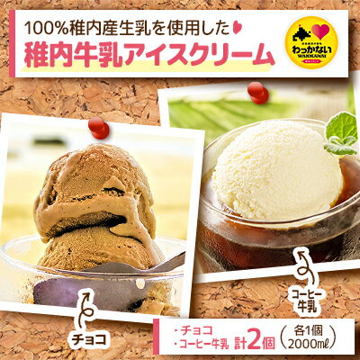 22位! 口コミ数「0件」評価「0」【業務用】稚内牛乳アイスクリーム2000mlチョコ×コーヒー牛乳2個セット【配送不可地域：離島】【1327657】