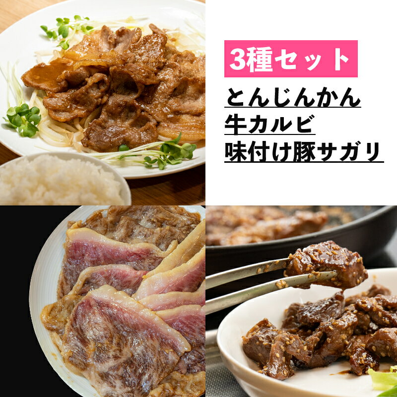 肉 北海道 一力商店のお肉 セット 和牛 カルビ 300g + 味付け 豚サガリ 500g + とんじんかん ( もち豚 )500g 詰め合わせ 焼肉セット 焼肉 焼き肉 食べ比べ 北海道産 味付け肉 味付き お肉 牛 牛肉 豚 サガリ ハラミ ロース 豚肉 冷凍 芦別市