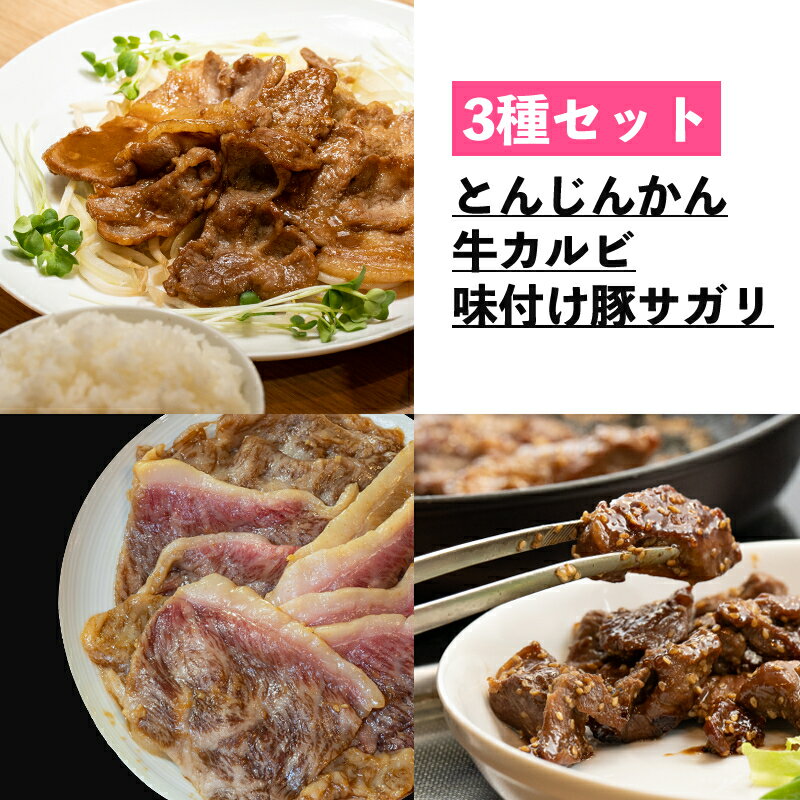 一力商店のお肉セット【 北海道産 和牛カルビ 300g、北海道産 味付け豚サガリ 500g、 とんじんかん (北海道産もち豚使用)500g】 芦別市　【 肉 お肉 牛 牛肉 和牛 バラ カルビ ロース ブタ 豚 豚肉 サガリ もち豚 焼肉 味付 おかず 】