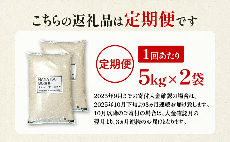 【ふるさと納税】［令和7年産 先行予約 定期便3ヵ月］米 ななつぼし 10kg（5kg×2袋） 白米 精米 お米 こめ おこめ コメ 単一原料米 ブランド米 北海道米 北海道産 米ななつぼし ご飯 ごはん 北海道 芦別市　お届け：10月下旬以降お届け