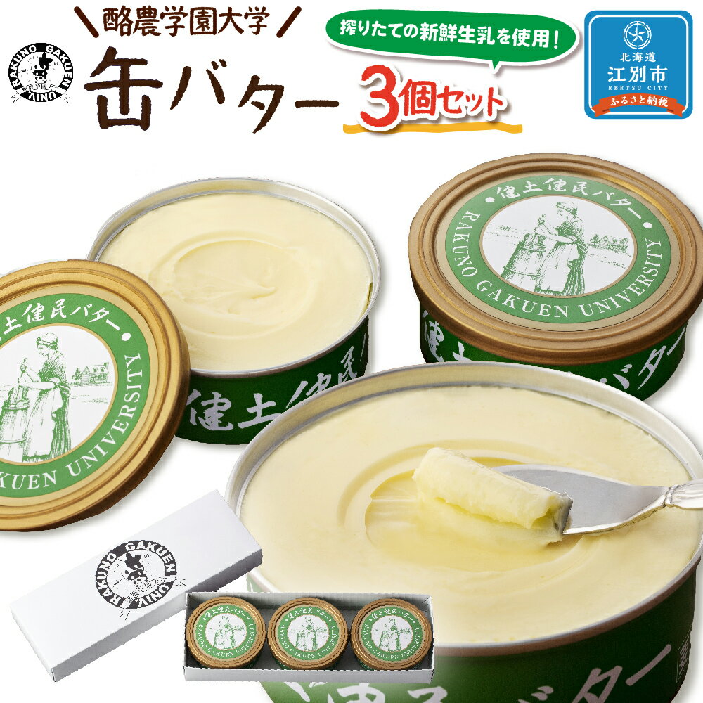 酪農学園大学 缶バター3個セット | バター 乳製品 加工品 クリーム 北海道産 生乳 北海道ふるさと納税 江別 ふるさと納税 北海道