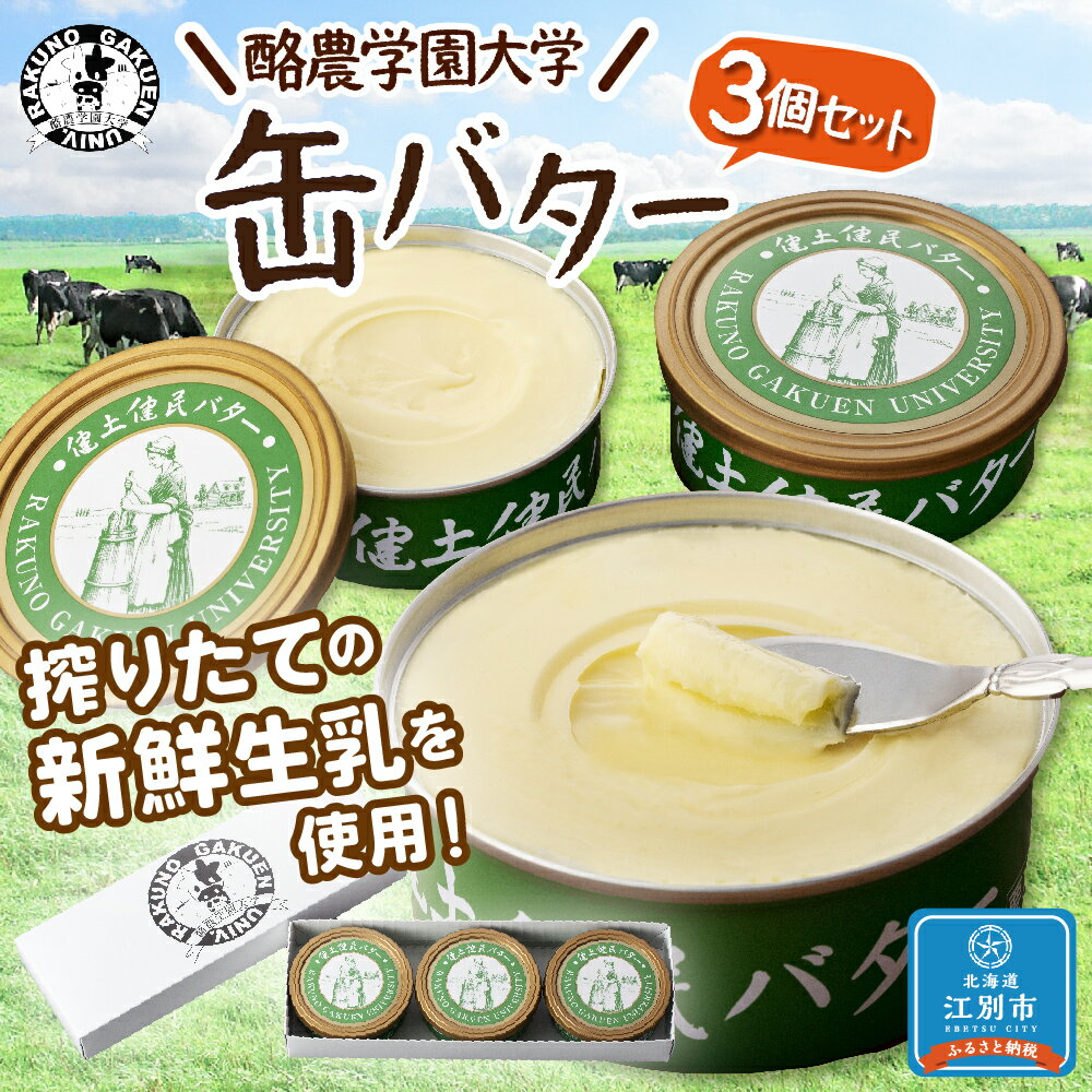 【ふるさと納税】酪農学園大学　缶バター3個セット | バター 乳製品 加工品 クリーム 北海道産 生乳 北海道ふるさと納税 江別 ふるさと納税 北海道