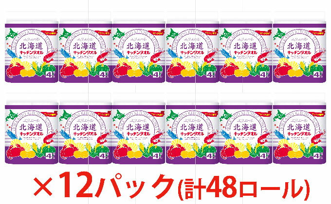 【ふるさと納税】エリエール北海道キッチンタオル（50カット）4R×12パック 計48ロール(キッチンペーパー パルプ100% 吸収 生活必需品)　【雑貨 ふるさと納税 日用雑貨 日用品 エリエール】