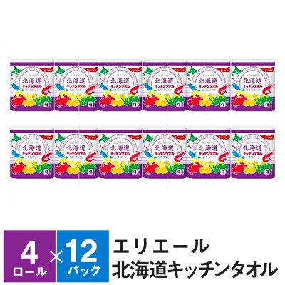 【ふるさと納税】エリエール北海道キッチンタオル（50カット）4R×12パック 計48ロール(キッチンペーパー パルプ100% 吸収 生活必需品)　【雑貨 ふるさと納税 日用雑貨 日用品 エリエール】