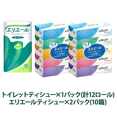 【ふるさと納税】エリエール≪ 2種1箱入・ コンパクトなセット B≫トイレットティシュー12R（ダブル30m）12ロール×1パックとエリエールティシュー180組5箱×2パック（計10箱）　【雑貨 日用品 トイレ用品 ふるさと納税 消耗品 エリエール】