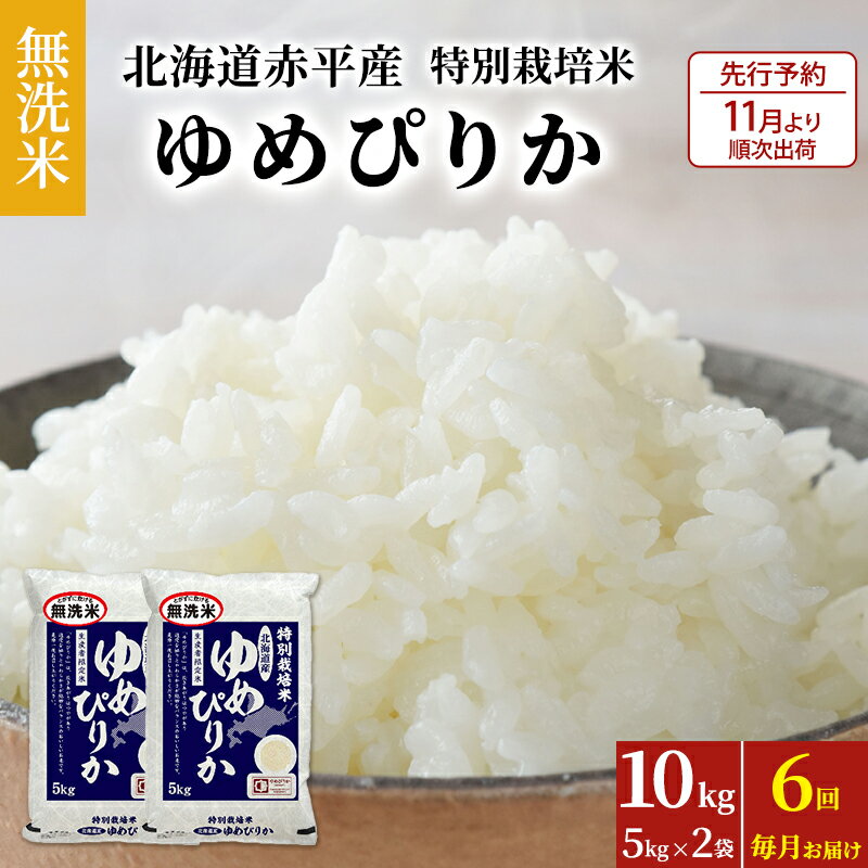 無洗米 北海道赤平産 ゆめぴりか 10kg (5kg×2袋) 特別栽培米 [6回お届け] 米 北海道 定期便 [定期便・定期便 米 お米 ゆめぴりか ふるさと納税 無洗米 定期便 特別栽培 赤平産]