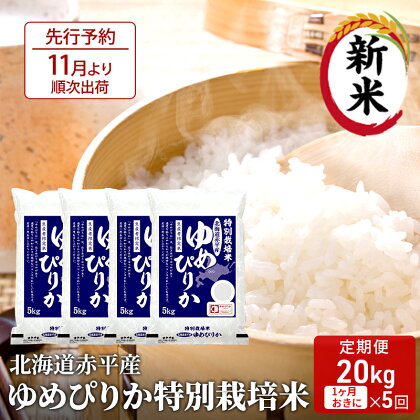 北海道赤平産 ゆめぴりか 20kg (5kg×4袋) 特別栽培米 【1ヵ月おきに5回お届け】 米 北海道 定期便　【定期便・米・お米・ゆめぴりか 赤平産】