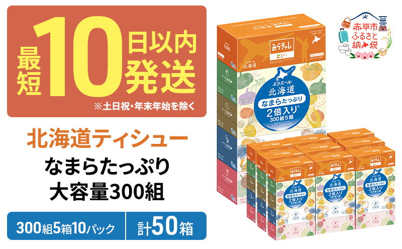 【ふるさと納税】エリエール 箱ティッシュ 300組 5箱×10パック 計50箱 なまらたっぷり 大容量 最短 10日以内 ボックスティシュー 日用品 消耗品　【赤平市】