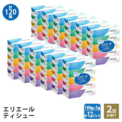 [2回お届け・計120箱]エリエール ティッシュ 180組5箱×12パック ティッシュペーパー 箱ティッシュ ボックスティッシュ 日用品 消耗品 [定期便・ 日用品 消耗品 ストック 生活必需品 ]