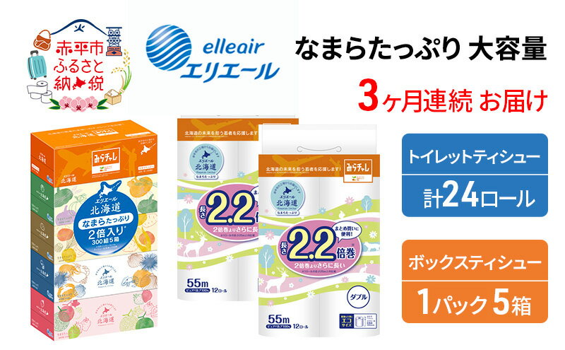 【ふるさと納税】【3ヶ月連続お届け】エリエール [アソートI] なまらたっぷり 大容量 トイレットペーパー ティッシュ トイレ ボックスティッシュ 日用品 消耗品　【定期便・ 生活必需品 ティッシュ やわらかな肌触り 】