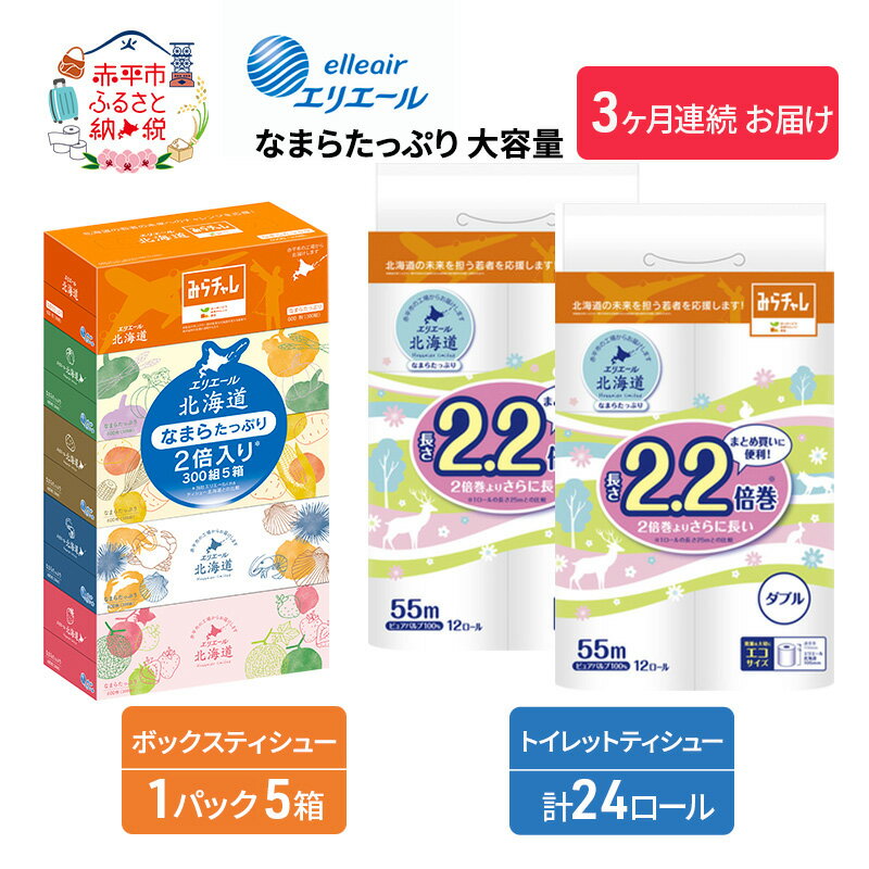 【ふるさと納税】【3ヶ月連続お届け】エリエール アソートI なまらたっぷり 大容量 トイレットペーパー ティッシュ トイレ ボックスティッシュ 日用品 消耗品 【定期便 生活必需品 ティッシュ やわらかな肌触り 】