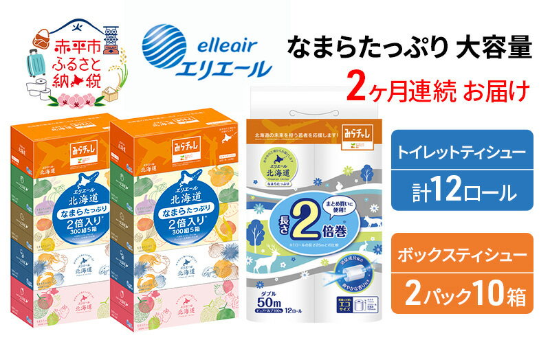 【ふるさと納税】【2ヶ月連続お届け】エリエール [アソートL] なまらたっぷり 大容量 トイレットペーパー ティッシュ トイレ ボックスティッシュ 日用品 消耗品　【定期便・ 生活必需品 ティッシュ やわらかな肌触り 】