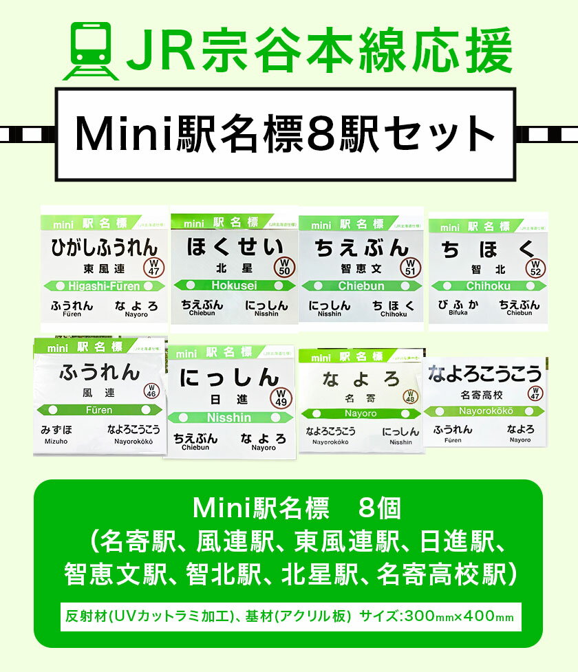 【ふるさと納税】JR宗谷本線応援・mini駅名標8駅セット 電車 鉄道 グッズ ご当地 ※離島への配送不可《60日以内に出荷予定(土日祝除く)》 mini 駅名標 雑貨 JR北海道 鉄道ファン 電車 でんしゃ 趣味 ミニサイズ マグネット 駅名グッズ