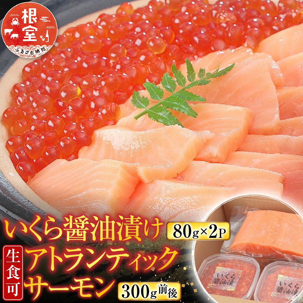 いくら醤油漬け80g×2P・生食可アトランティックサーモン300g前後セット A-81024