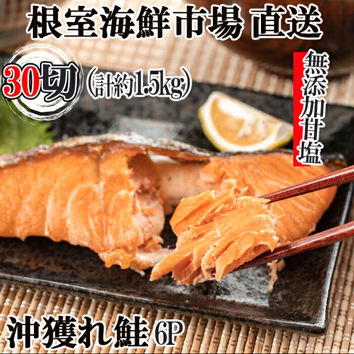 無添加甘塩天然沖獲れ鮭切身5切×6P(計30切、約1.5kg)