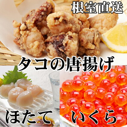 たこ唐揚げ250g×2P、ほたて貝柱500g×2P、いくら醤油漬け100g×1P C-36074