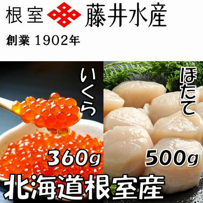 [北海道根室産]いくら醤油漬け120g×3P、お刺身帆立貝柱500g C-42073