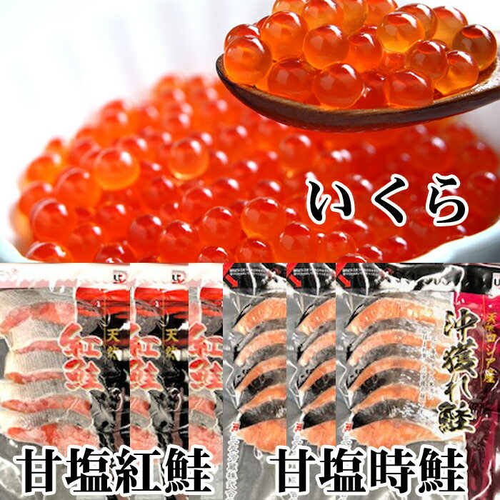 【ふるさと納税】甘塩紅鮭5切×10P、甘塩時鮭5切×10P、いくら醤油漬け100g×5Pセット E-70002