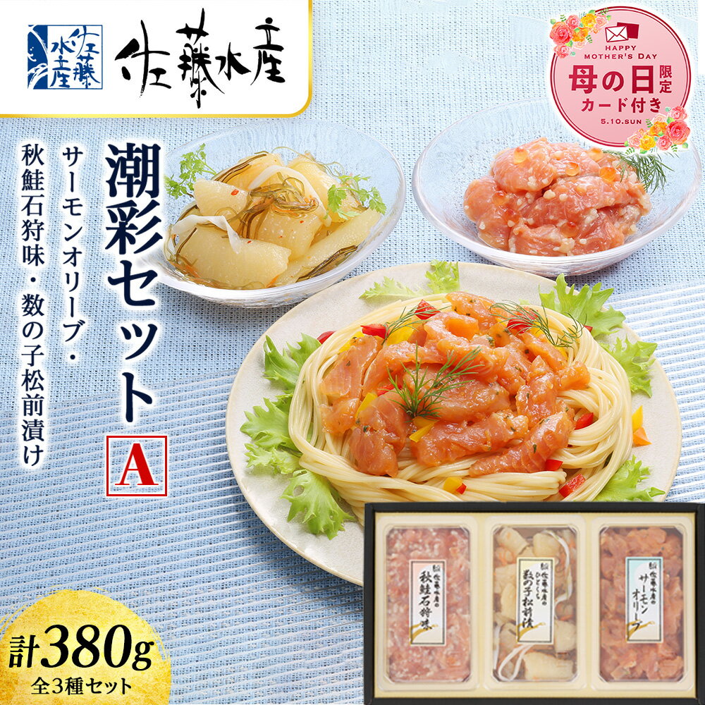 Rakuten - 【ふるさと納税】【母の日フェア 4/27入金分まで】佐藤水産 潮彩セットA(サーモンオリーブ・石狩味・松前漬) 【選べる発送月】魚貝類 サーモン 鮭 オリーブ 珍味 スモーク 松前漬 数の子 北海道ふるさと納税 千歳市 ふるさと納税【北海道千歳市】ギフト ふるさと納税