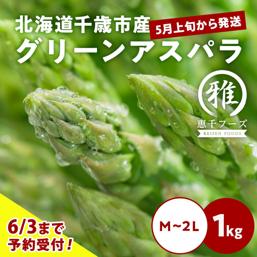 野菜・きのこ(アスパラガス)人気ランク7位　口コミ数「14件」評価「4.29」「【ふるさと納税】 2024年春発送 グリーンアスパラ 1kg M〜2L 北海道千歳産 野菜 アスパラガス アスパラ 2024年5月上旬〜6月中旬にかけて順次発送 北海道ふるさと納税 千歳市 ふるさと納税【北海道千歳市】ギフト ふるさと納税」